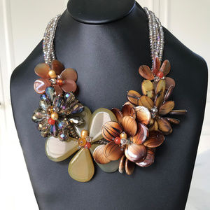 Anthropologie Beaded/Stone Floral Necklace